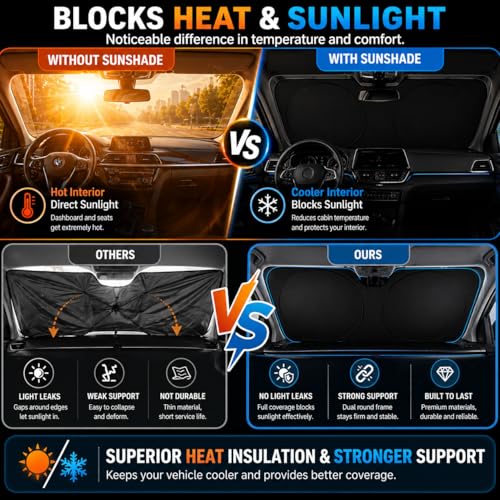 Ford F150 Windshield Sun Shade, Custom Fit Foldable Front Window Sunshade Visor, Blocks UV Rays and Heat, Keeps Interior Cooler, Fits 1990–2025 Models - size: for Ford F150 F250 F350 2015-present