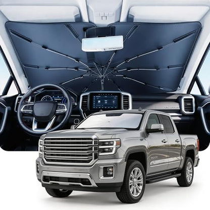 DMJN Umbrella Windshield Sun Shade for GMC Sierra 1500 2500 3500 (2014-2026), Car Sunshade for Front Windshield [Nano Ice-Crystal Coatings] UPF50+ Heat & UV Block, Protect Interior & Keep Cooler - size: For | Gmc Sierra 1500 2500 3500 (2014-2026)