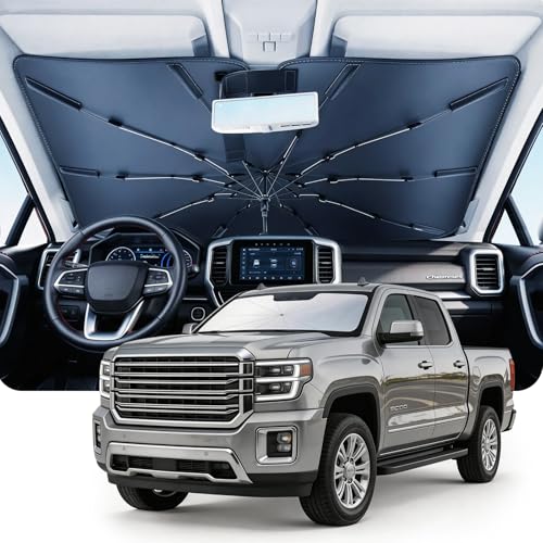 DMJN Umbrella Windshield Sun Shade for GMC Sierra 1500 2500 3500 (2014-2026), Car Sunshade for Front Windshield [Nano Ice-Crystal Coatings] UPF50+ Heat & UV Block, Protect Interior & Keep Cooler - size: For | Gmc Sierra 1500 2500 3500 (2014-2026)