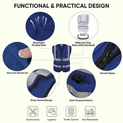 TICONN Reflective Safety Vest High Visibility Class II Mesh Vest for Women & Men Meets ANSI Standards - color: Blue, size: Small