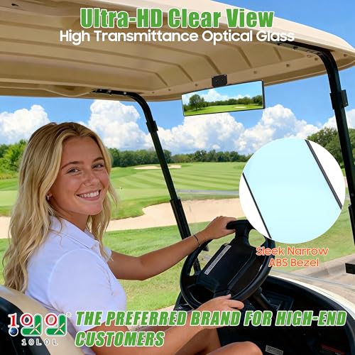10L0L Wide View Mirror for EZGO, Golf Cart, Yamaha Universal Golf Car Mirror (Anti-Glare Blue Tinted) - style: Anti-Glare Blue Tinted