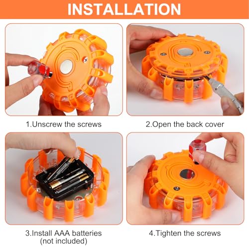 Tallew 12 Pack LED Road Emergency Roadside Lights Flashing Safety Warning Kit Beacon Magnet Hook Vehicle Boat Truck Disc Magnetic Flash Cars Security Driveway Automotive Strobe