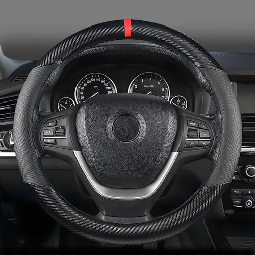 KAFEEK Customized Auto Car Steering Wheel Cover for Honda Civic, CR-Z, Insight, S2000, Small Size 14" - 14.25" Outer Diameter, Carbon Fiber, Black - color: Black, size: Small size[14"-14.25"]