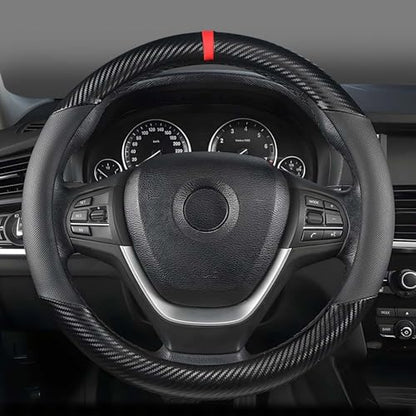 KAFEEK Customized Auto Car Steering Wheel Cover for Honda Civic, CR-Z, Insight, S2000, Small Size 14" - 14.25" Outer Diameter, Carbon Fiber, Black - color: Black, size: Small size[14"-14.25"]