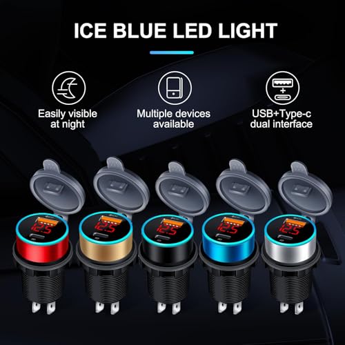 20W USB C Car Charger with PD & QC3.0, Dual Port Fast Charging Adapter with LED Voltage Display, Compatible with iPhone, Samsung, Android, for 12V/24V Cars and Trucks