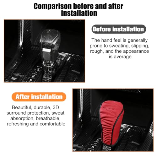 Zpana Car Gear Shift Knob Cover, Leather Automatic Vehicle Shifter Knob Protector, Anti-Slip Auto Interior Gear Stick Lever Handle Protection Cover, Universal for SUV, Sedan, Truck (Red/Black) - color: Red/Black