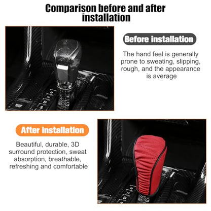 Zpana Car Gear Shift Knob Cover, Leather Automatic Vehicle Shifter Knob Protector, Anti-Slip Auto Interior Gear Stick Lever Handle Protection Cover, Universal for SUV, Sedan, Truck (Red/Black) - color: Red/Black