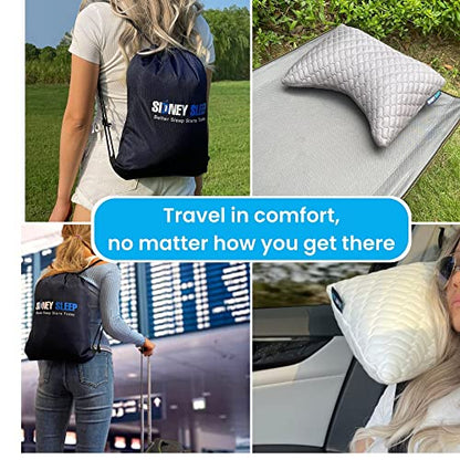 Sidney Sleep Mini Travel Size Neck Pillow - Knee, Back Lumbar and Support - Small Curved Pillow - 14 x 19 Inches - Adjustable Loft - Washable - Drawstring Backpack Included (Mini - Grey) - color: Grey, size: Travel Mini