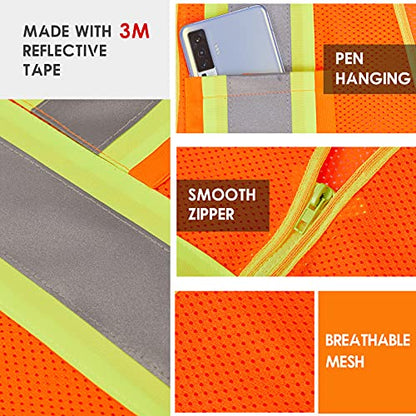 3M High Visibility Reflective Safety Vest with Zipper and Pockets Orange,M - color: 3m, size: Medium
