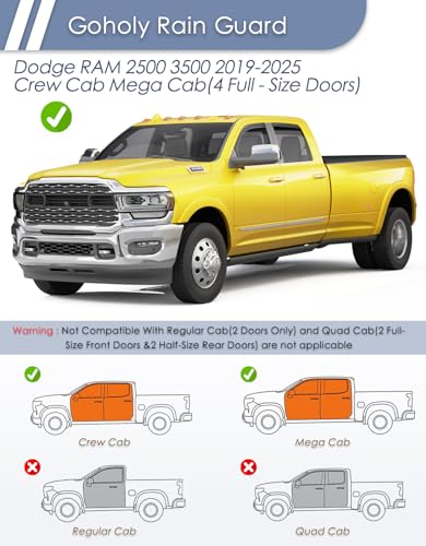 in-Channel Window Rain Guard for Dodge RAM 2500 3500 2019-2026 Crew Cab Mega Cab Rain Guards Side Truck Window Visors Low Profile Vent Visor Window Deflectors Vent Shades Car Accessories - size: 2019-2026 Dodge RAM 2500 3500 Crew Cab