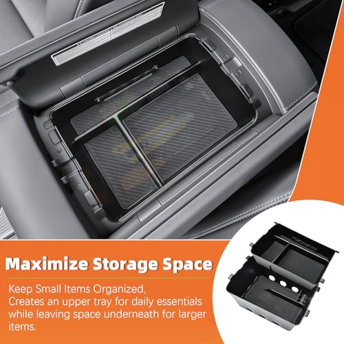 TACOBRO Center Console Organizer Compatible with 2026 Hyundai Palisade Console Tray ABS Plastic Armrest Storage Box with Rubber Pad 2026 Palisade Accessories (Upper and Lower)
