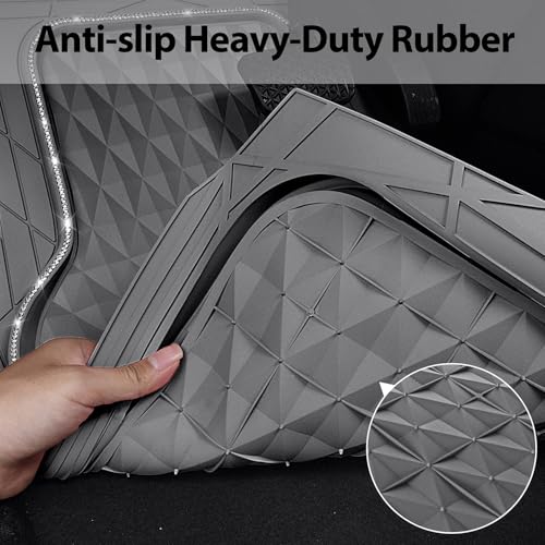 CAR PASS Bling Diamond Rubber Car Mats, Heavy Duty Deep Dish All-Weather Floor Mat Full Set Anti-Slip 3D Rhombus Waterproof Trim Fit Liner Universal Glitter Sparkly Shining Rhinestone, Gray Rubber - color: Gray Diamond