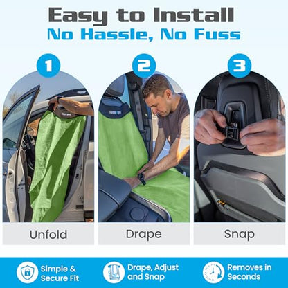HAPPEGEAR Happeseat Waterproof Car Seat Cover & Protector – Universal Fit Car Seat Towel Cover – Non-Slip Backing, Easy Install & Storage, Machine Washable, Fits Front & Back, Green - color: Green