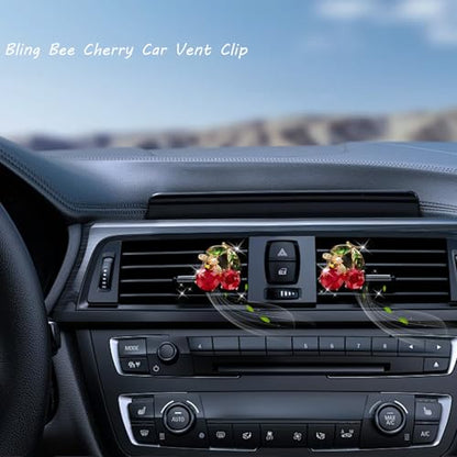 ORIESSE Cherry Car Decor,2pcs Bee Leaf Cherry Car Air Freshener Vent Clips,Cute Retro Sweet Themed DashBoard Decoration Accessories for Women Teens,Refillable Aroma Diffuser