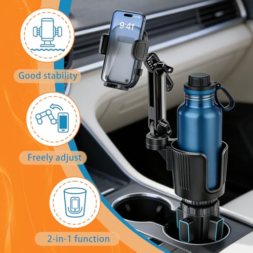 2 in 1 Phone Holders for Your Car, 360°Rotation Car Phone Holder Phone Mount for Car with Expandable Base Car Cup Holder Phone Holder Phone Mount Extendable Long Arm for All Smartphone - color: Extra Large-Black