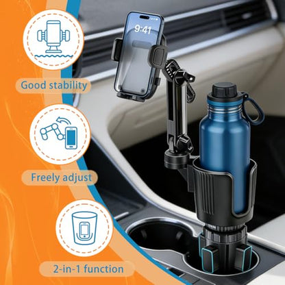 2 in 1 Phone Holders for Your Car, 360°Rotation Car Phone Holder Phone Mount for Car with Expandable Base Car Cup Holder Phone Holder Phone Mount Extendable Long Arm for All Smartphone - color: Extra Large-Black