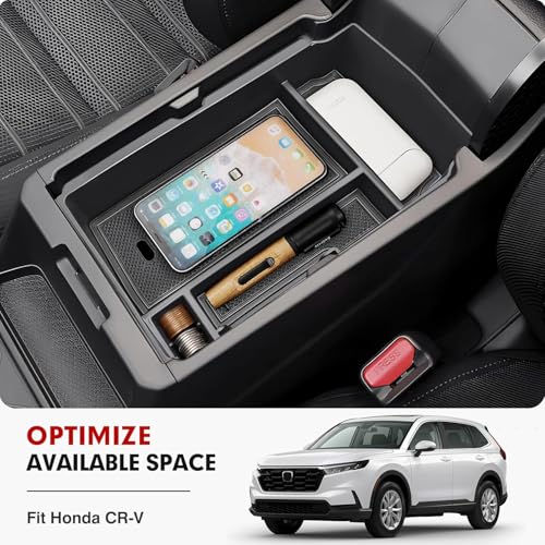 Autorder Center Console Organizer for 2023 2024 2025 2026 Honda CRV Accessories Center Console Storage Box Secondary Insert Tray Black & Red Non-Slip Silicone Mats - size: 2023+ CRV Armrest Organizer