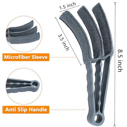 Microfiber Feather Duster, Window Blind Duster Brush, Blind Cleaner Tools for Window Blinds, Air Conditioner Vents, Fans, Car Vents - 1 Brush with 4 Microfiber Sleeves