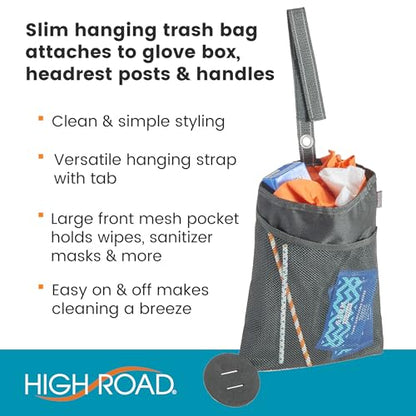 High Road TrimTrash Hanging Car Garbage Bag - Slim and Leakproof Car Trash Bag with Magnetic Closure and Storage Pocket - Attaches to Seat, Glovebox or Console - color: Black