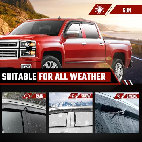 Rain Guards Compatible with Chevrolet Silverado 1500 Crew Cab 2014 2015 2016 2017 2018 Durable Tape-on Side Window Deflector Wind Deflectors GMC Sierra 1500 2014-2018 Rain Guard Black 4 PCS - size: Fit for 2014-2018 GMC Sierra Tape-on