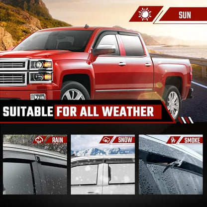 Rain Guards Compatible with Chevrolet Silverado 1500 Crew Cab 2014 2015 2016 2017 2018 Durable Tape-on Side Window Deflector Wind Deflectors GMC Sierra 1500 2014-2018 Rain Guard Black 4 PCS - size: Fit for 2014-2018 GMC Sierra Tape-on