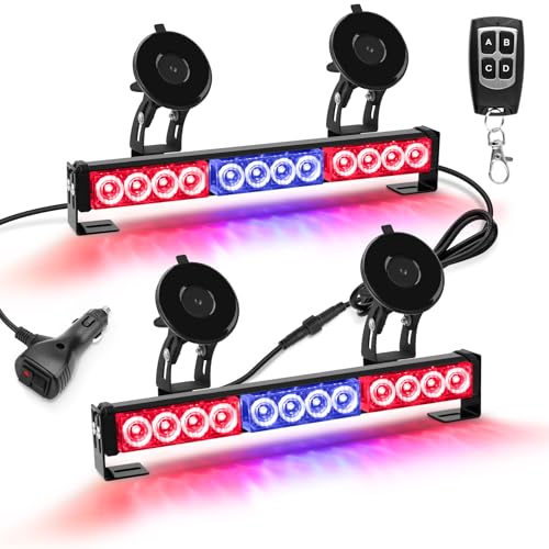 Red and Blue Emergency Police Lights For Vehicle LED Strobe Cop Light Bar For Directional Warning Vehicles Trucks 23 Flash Patterns 2pcs 12.8 inch Wireless Remote Control - color: Red Blue