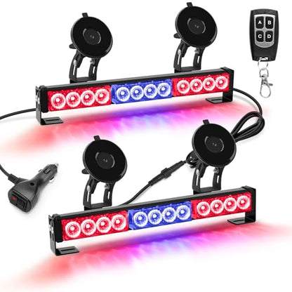 Red and Blue Emergency Police Lights For Vehicle LED Strobe Cop Light Bar For Directional Warning Vehicles Trucks 23 Flash Patterns 2pcs 12.8 inch Wireless Remote Control - color: Red Blue