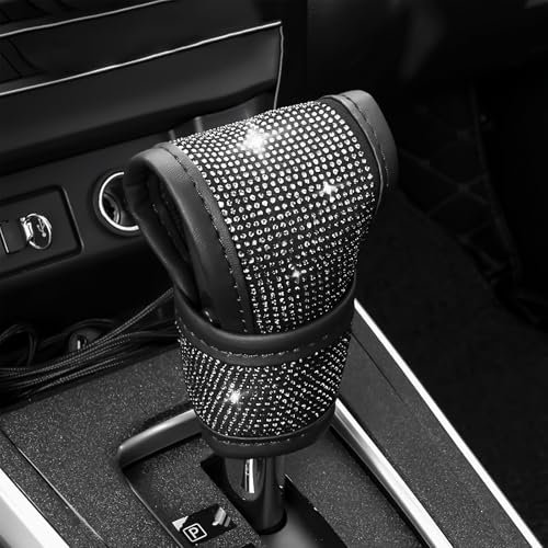 Bling Auto Gear Shift Knob Cover, Car Knob Gear Stick Protector, Sparkly Crystal Rhinestones Gear Shift Knobs Cover for Women Girls, Universal Interior Decor Accessories (White) - color: White