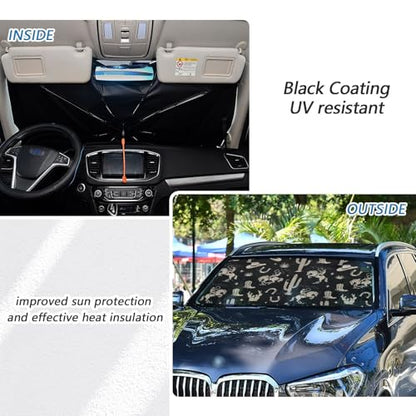 Gredecor Windshield Sun Shade Umbrella, Boho Western Cactus Cowboy Foldable Car Sunshade with UV Block Front Window (Heat Insulation Protection) for Auto Windshield Covers