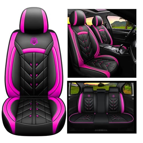 Comfortable Leather Auto Car Seat Covers 5 Seats Full Set Universal Fit (Black & Rose) - color: Black & Rose