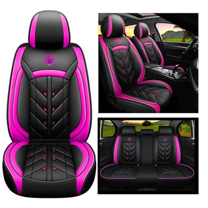 Comfortable Leather Auto Car Seat Covers 5 Seats Full Set Universal Fit (Black & Rose) - color: Black & Rose