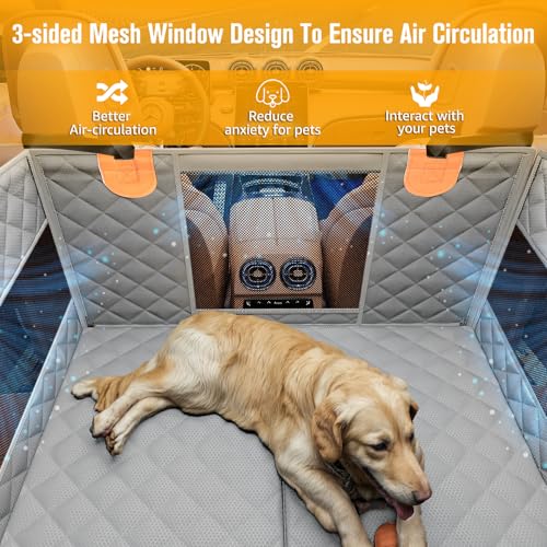 PETICON Large Dog Car Seat, Back Seat Extender for Dogs with 3 Mesh Windows, Waterproof Medium Carseat for Dogs with Hard Bottom, Pet Seat Cover for Cars, Trucks and SUVs (Gray) - color: Gray
