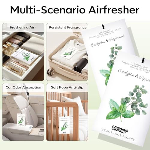 MYARO 12 Packs Eucalyptus Mint Scented Sachets for Drawer and Closet, Long-Lasting Closet Sachet Bags Drawer Deodorizers Fresh Scents, Home Fragrance Air Freshener - color: Eucalyptus Mint