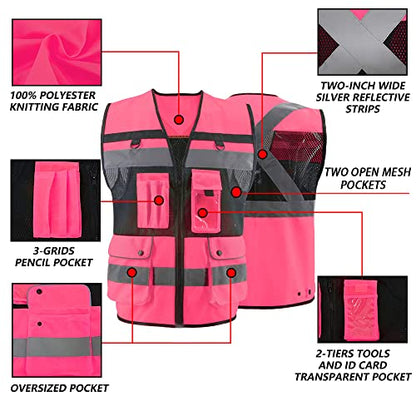 Safety Vest High Visibility Reflective Construction Vest for Men Women - color: Pink, size: 4X-Large