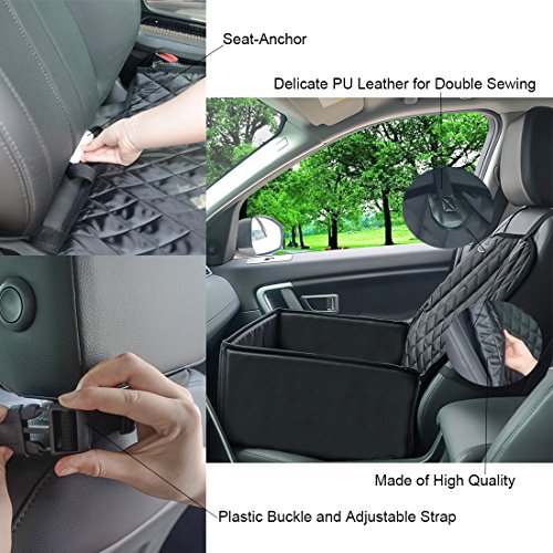 Dog Car Seat Cover for Small & Medium Dogs FLR 1 Pcs 2-in-1 Front Waterproof Washable Pet Dog Mat Booster Seat Cover Car Pet Dog Protector Cover with 1 Pcs Black Pet Seat Belt for Dogs SUV Cars Trucks - color: Grey