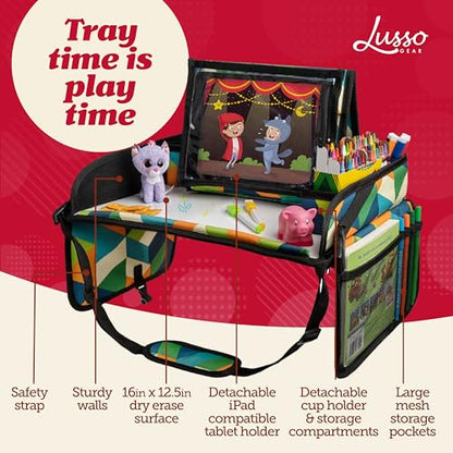 Lusso Gear Kids Travel Tray for Toddlers & Kids - Car Seat Lap Tray for Airplane & Road Trip Activities (Geometric) - color: Geometric