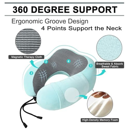urnexttour Travel Pillow and Blanket Set Neck Pillows Soft Blankets with Sleep Mask Travel Essentials for Airplane Car Memory Foam Blue Green - color: B-blue Green