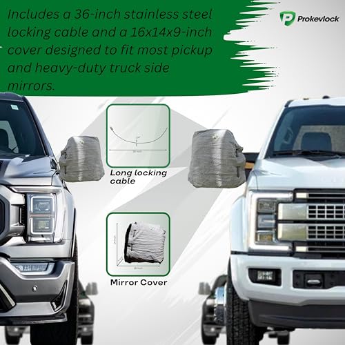 HD-MirrorLock for Heavy-Duty Trucks, Vehicle Side Mirror Covers Set, Anti-Theft Lock, UHMWPE, HPPE, 304 CRES Steel Mesh, Fits Most Pickup Trucks, Protection from Ice (16 x 14 x 6 Inches) - size: 16 X 14 X 6 Inches