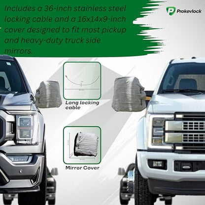 HD-MirrorLock for Heavy-Duty Trucks, Vehicle Side Mirror Covers Set, Anti-Theft Lock, UHMWPE, HPPE, 304 CRES Steel Mesh, Fits Most Pickup Trucks, Protection from Ice (16 x 14 x 6 Inches) - size: 16 X 14 X 6 Inches