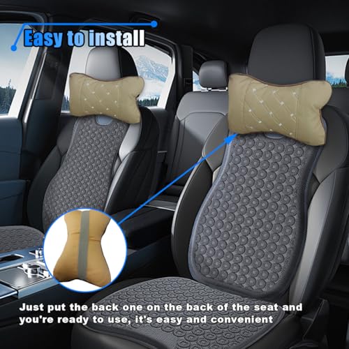 2PCS Car Neck Pillow, Breathable Car Head Neck Rest Cushion, Soft Pillow for Relieving Stiffness, Comfort Car Seat Neck Support Pillow (Beige) - color: Beige