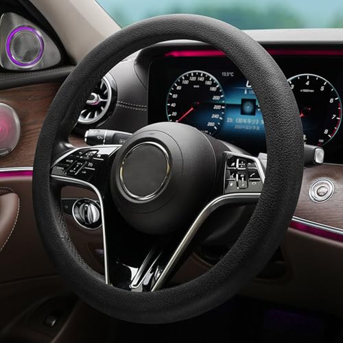 Stretchy Silicone Car Steering Wheel Cover - Universal Fit for Most Cars,Anti Slip Odorless Stretchy Steering Wheel Cover, Fit 14''/15''/16'' Steering Wheel Grip - color: Black