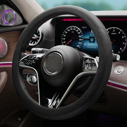 Stretchy Silicone Car Steering Wheel Cover - Universal Fit for Most Cars,Anti Slip Odorless Stretchy Steering Wheel Cover, Fit 14''/15''/16'' Steering Wheel Grip - color: Black