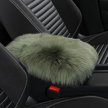 Genuine Sheepskin Center Console Cover Pad Genuine Furry Fluffy Wool Fur Car Armrest Cover Protector Universal Fit for SUV/Truck/Car - color: Long Wool-Green