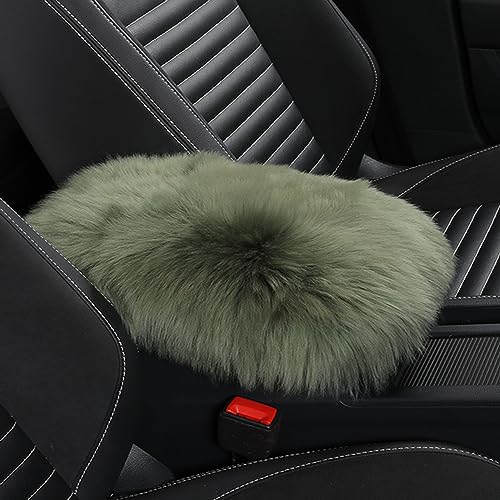Genuine Sheepskin Center Console Cover Pad Genuine Furry Fluffy Wool Fur Car Armrest Cover Protector Universal Fit for SUV/Truck/Car - color: Long Wool-Green