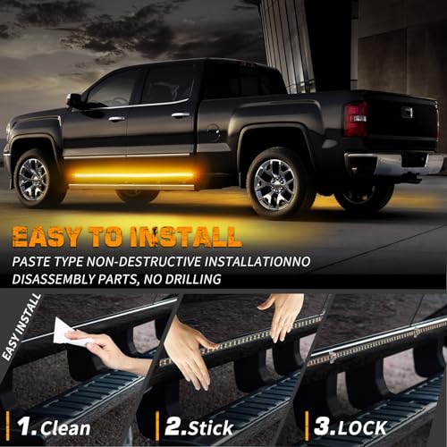 XRIDONSEN 2PCS 60 inch Amber Strobe Lights Strip 720 LED Running Board Lights Flashing Warning Hazard Safety Side Step Flexible Emergency Lights for Tow/Plow Trucks Construction Vehicles Pickup SUV - color: Amber