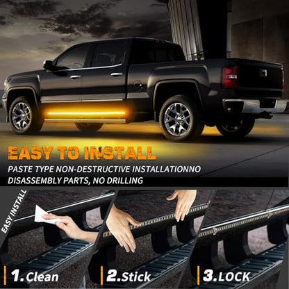 XRIDONSEN 2PCS 60 inch Amber Strobe Lights Strip 720 LED Running Board Lights Flashing Warning Hazard Safety Side Step Flexible Emergency Lights for Tow/Plow Trucks Construction Vehicles Pickup SUV - color: Amber