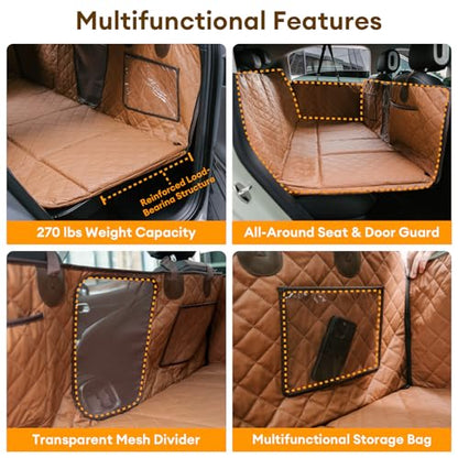 FUNNY FUZZY Dog Car Seat Cover, Back Seat Extender for Dogs - 420Lb Hard Bottom Waterproof Pet Car Seat Cover, 600D Heavy Duty Pet Hammock with Non-Slip Bottom for Cars, SUV, Trucks - color: Brown