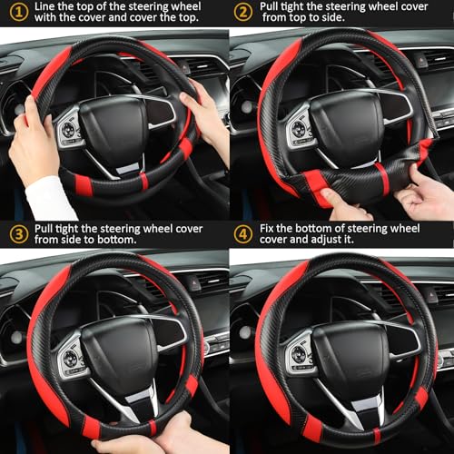 West Llama Microfiber Leather Car Steering Wheel Cover for Kia,14.5-15 inch (Black+Red-Standrad Size) - color: D-Black+Red