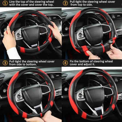 West Llama Microfiber Leather Car Steering Wheel Cover for Kia,14.5-15 inch (Black+Red-Standrad Size) - color: D-Black+Red