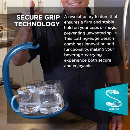 SpillNot+ - The SpillNot Portable Handheld Beverage Carrier, Nonspill Drink Tray, Innovative, Easy to Use - Blue - color: Blue